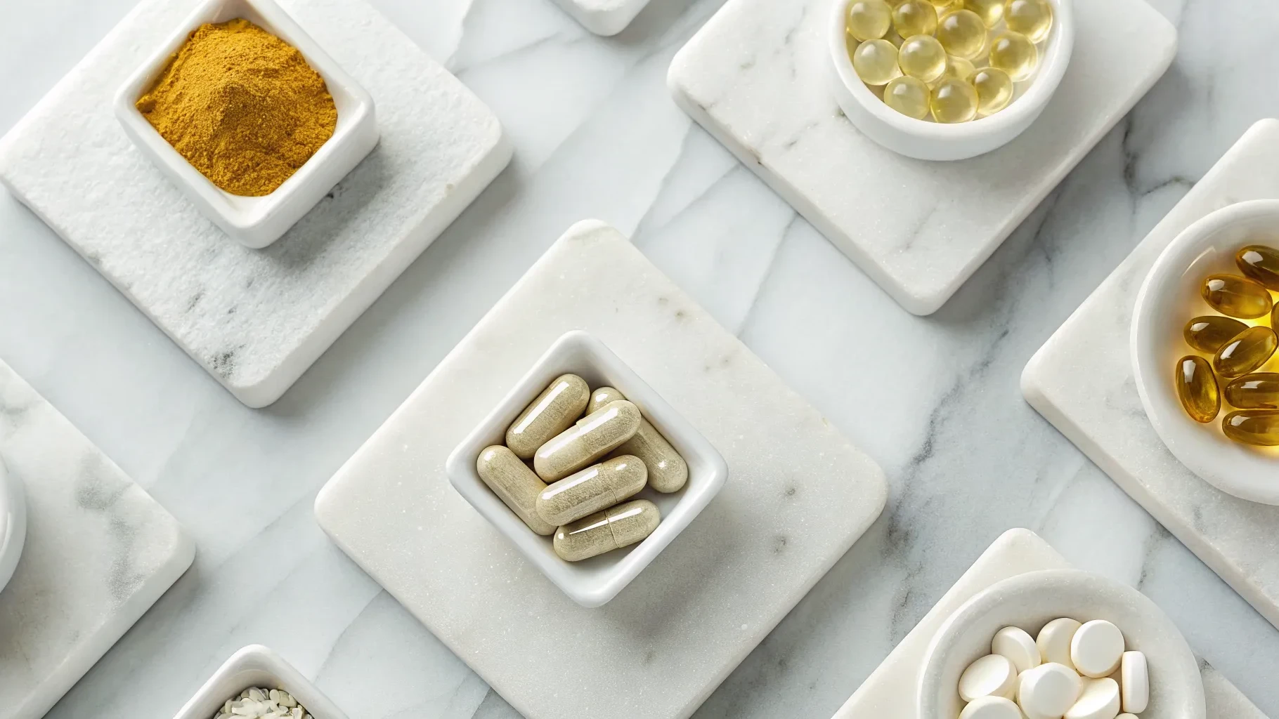 A variety of the best supplements for blood sugar control, including capsules and tablets.