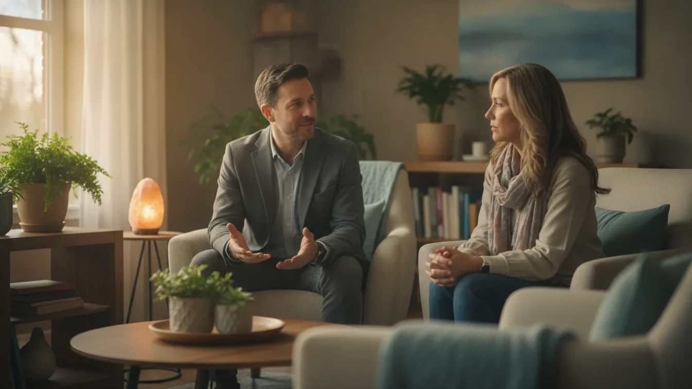 Functional medicine doctor consulting with a patient in a warm, professional office