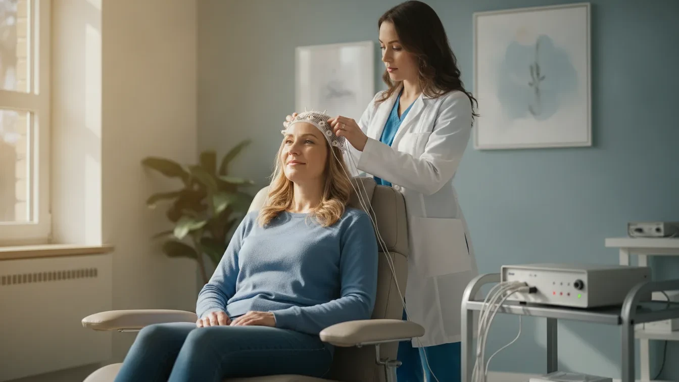 Patient preparing for a QEEG brain mapping assessment